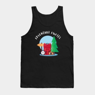 Adventure Awaits - white text Tank Top